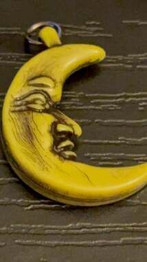 Vintage Greenish Yellow Acrylic Man in the Moon Pendant